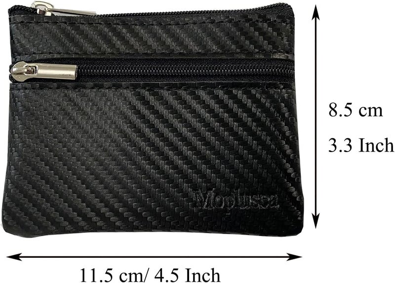 Moplusea Genuine Leather Small Coin Purse Wallet With Keychain Mini Change Purse Coin Pouch Holder For Men (GLCB014 Carbon Black) - Image 2